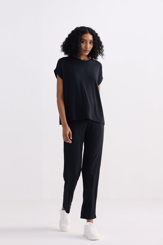 Relaxed Tee Set in Black Front