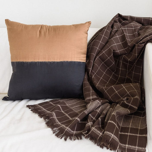 Kala Black & Gold Color Block Mulberry Silk Square Pillow Cover