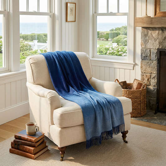Whisper Ombre Merino Throw in Deep Water
