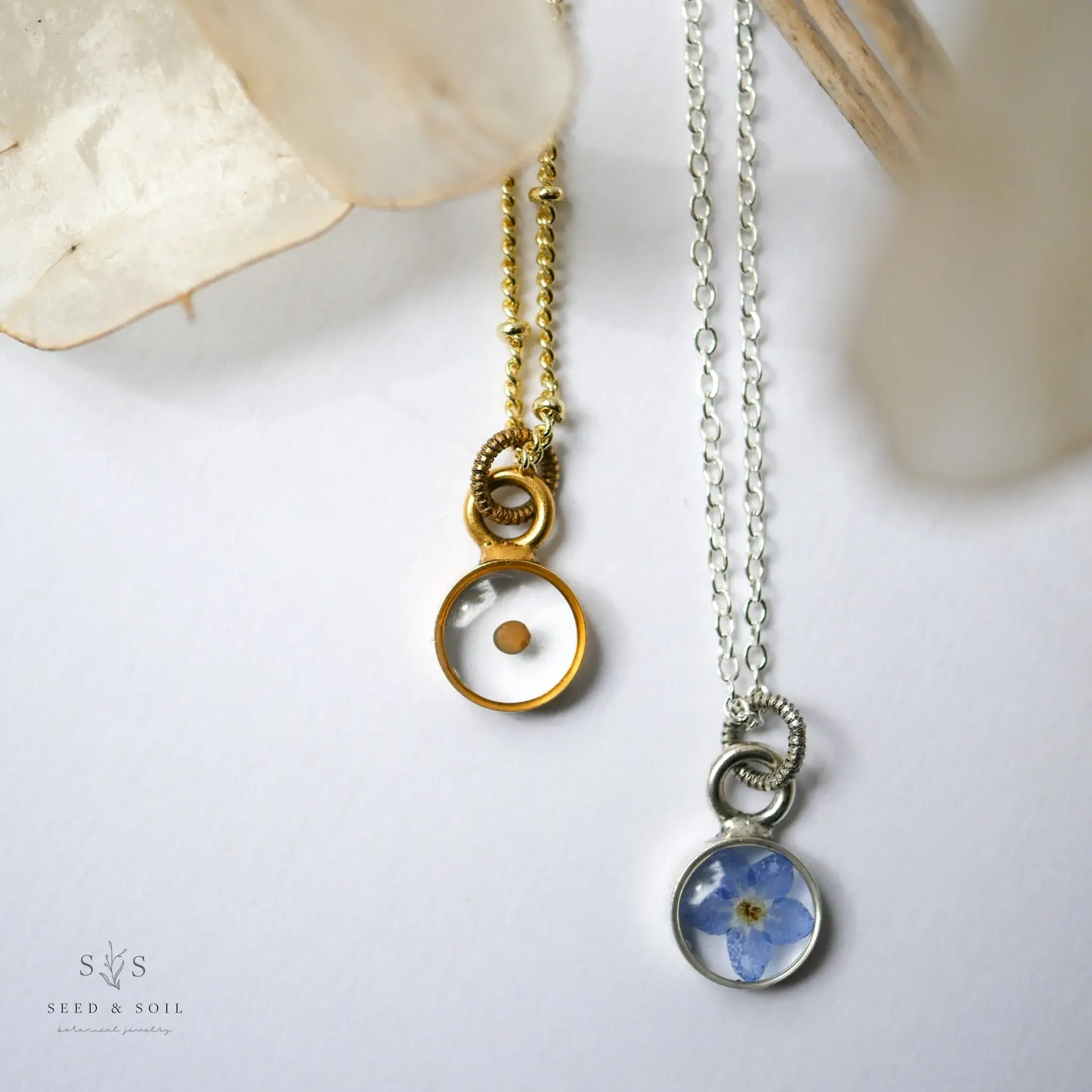 Blue Flower Necklace | Silver Circle Pendant | Forget-me-not