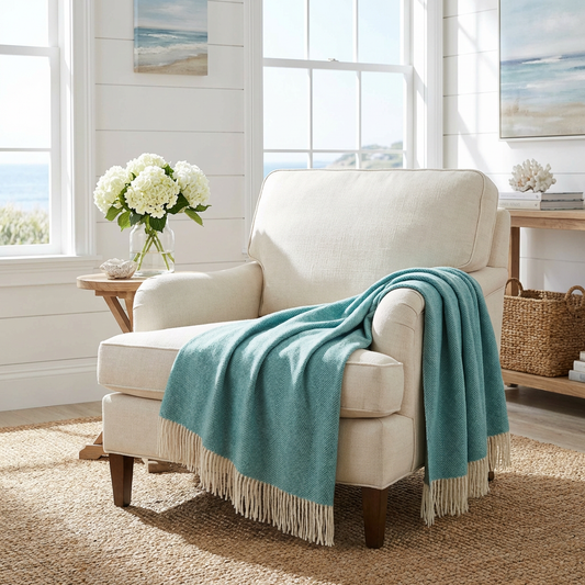 Southampton Home Merino Wool Herringbone Throw (Emerald)