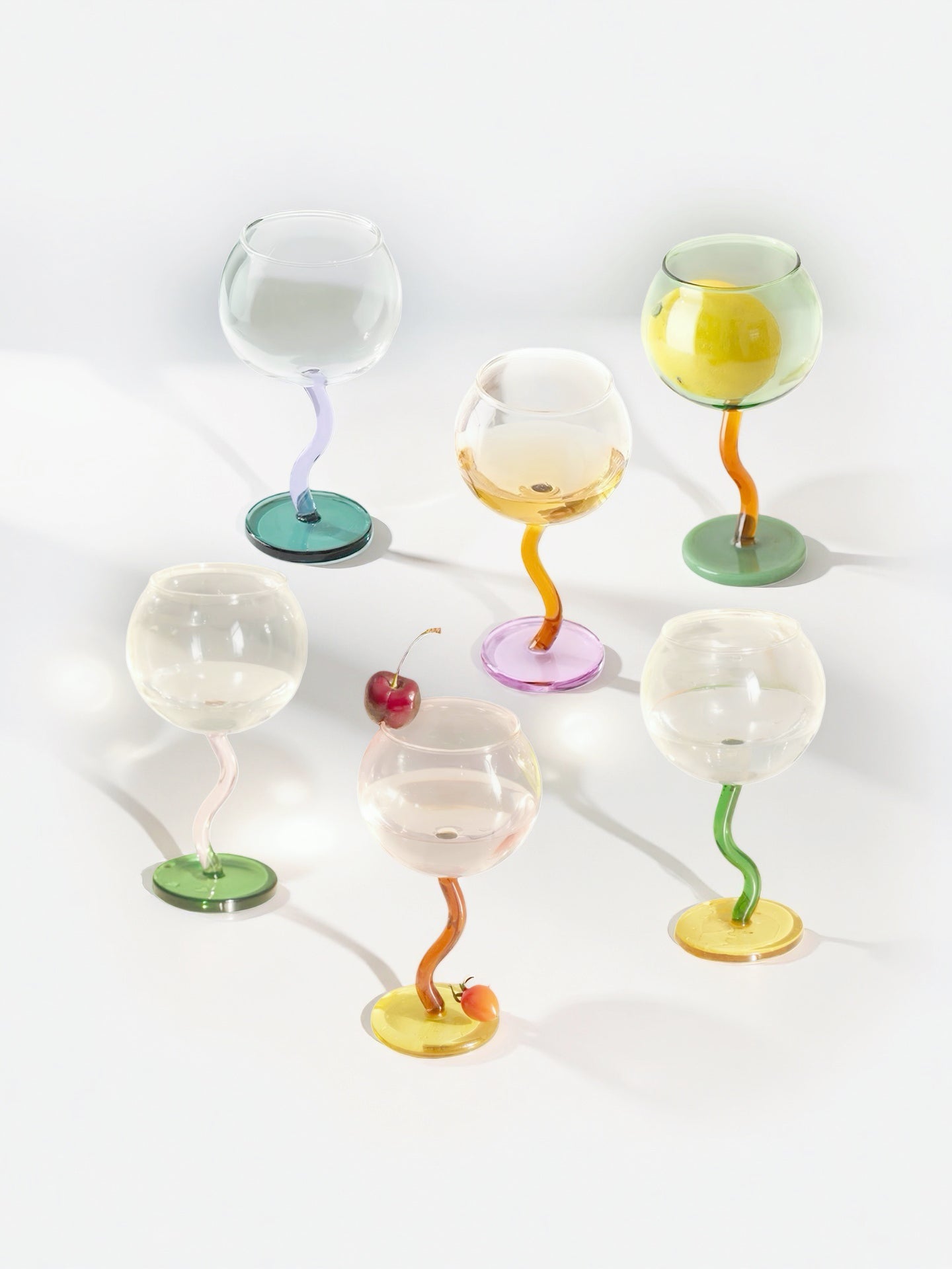 Handblown Bubble Wine Glass - Retro Whimsical Eclectic Wavy Stemmed Goblets