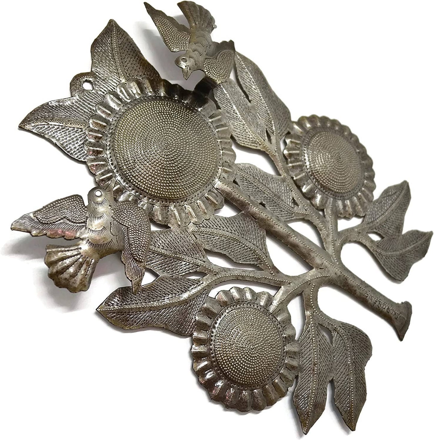 Birds Hanging, Metal Garden Sunflower Wall Decor 8.5" x 11"