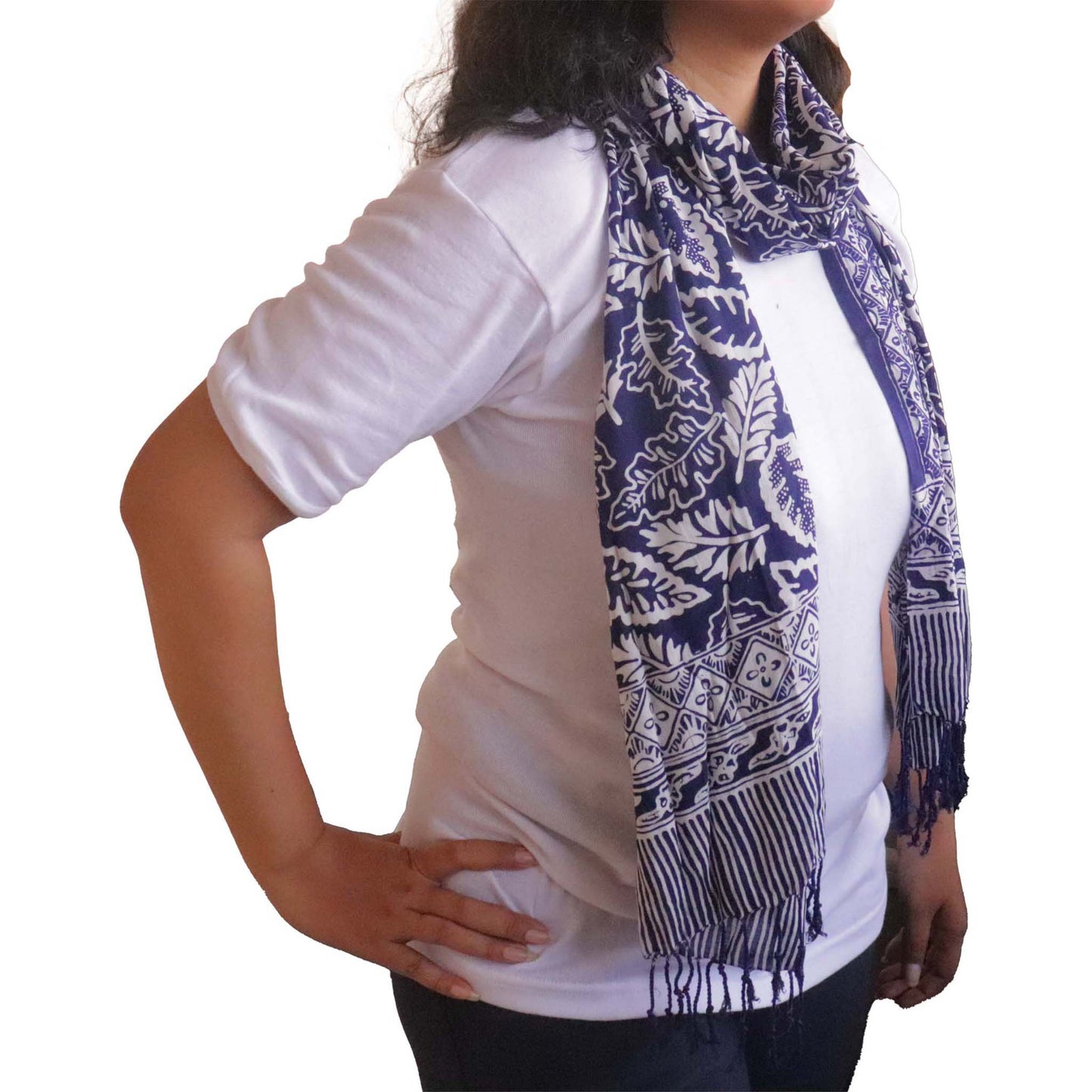 Hand Dyed Batik Scarf, 100% Cotton, Scarves, Bandana, Wrap , Blue Leaves