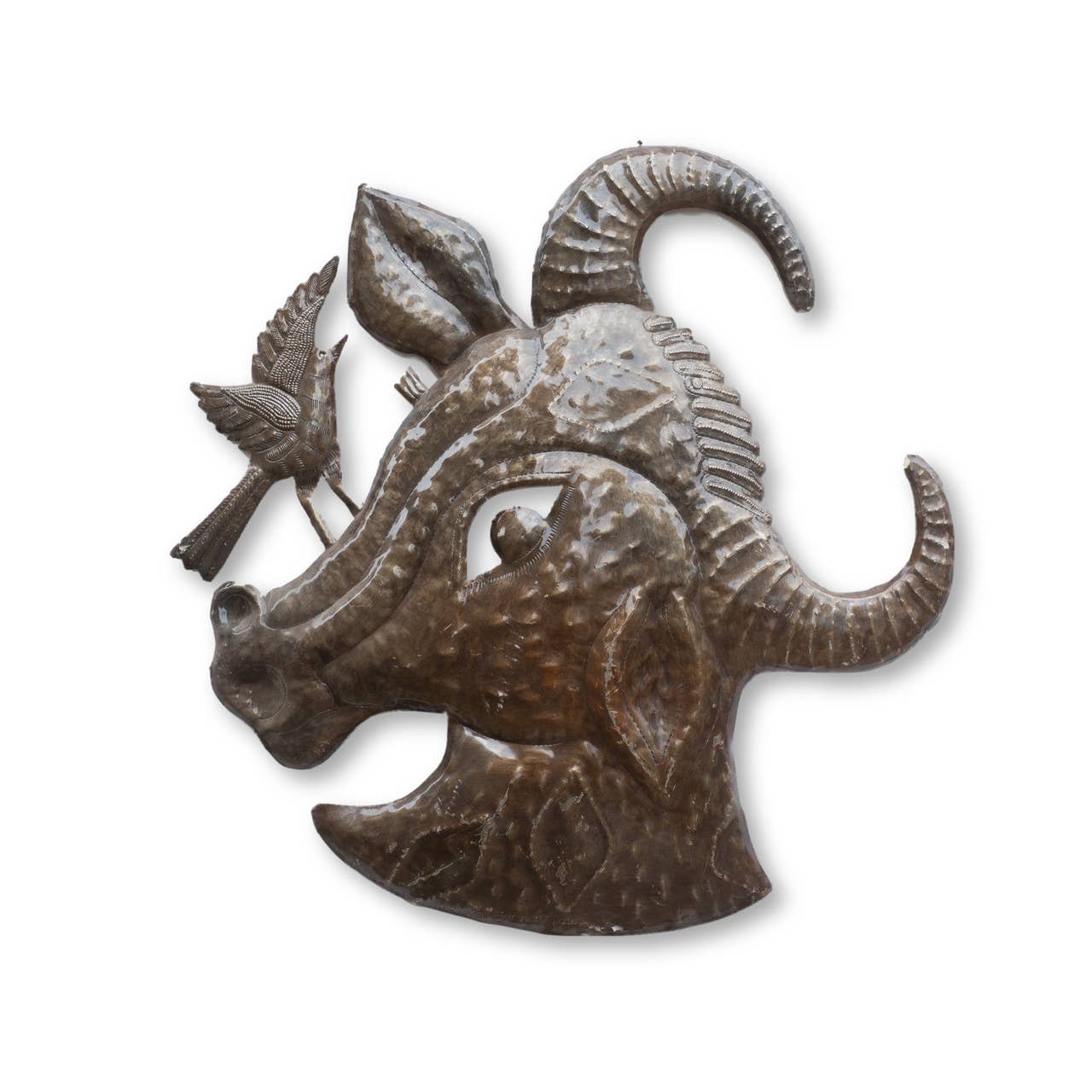 Bull Head Haitian Metal Recycled Art, 22.5x21.5