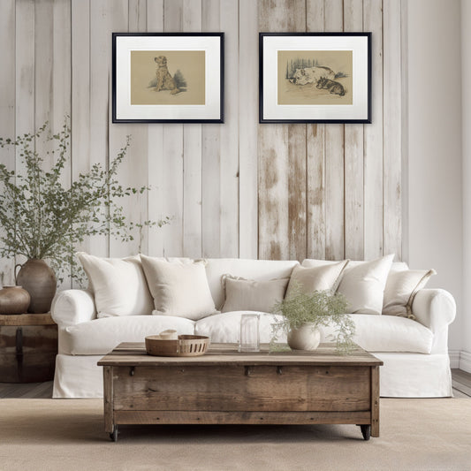 Sketched Dogs Print in Black Frame