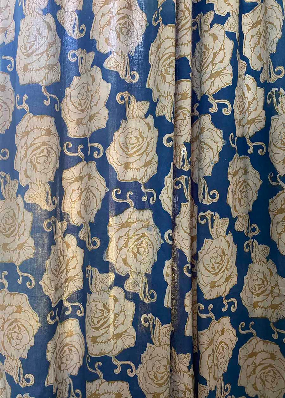Floral Block Print Curtain, Boho Window Panel - Rose Gold