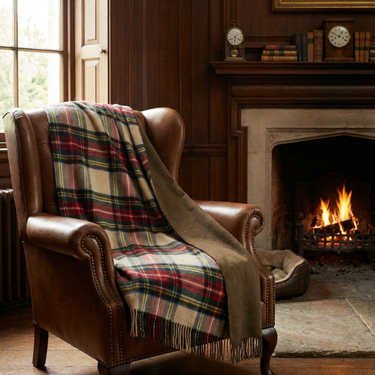 Prince of Scots Double Merino Wool Reversible Throw – Antiqued Dress Stewart Tartan