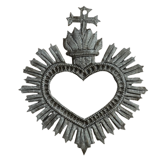 Fair Trade Sacred Heart Cross, Handmade with Love 4"x4.5"