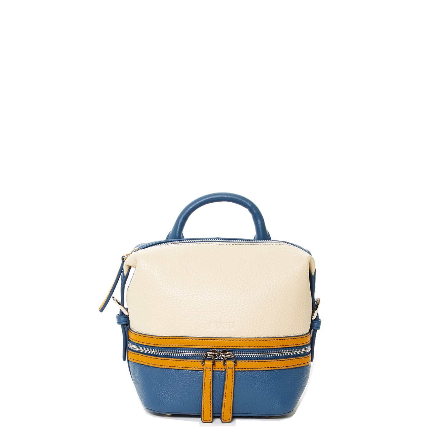 SUSU Blue Leather Backpack Purse for Women Convertible Crossbody Bag Medium Size with Front and Back Pockets