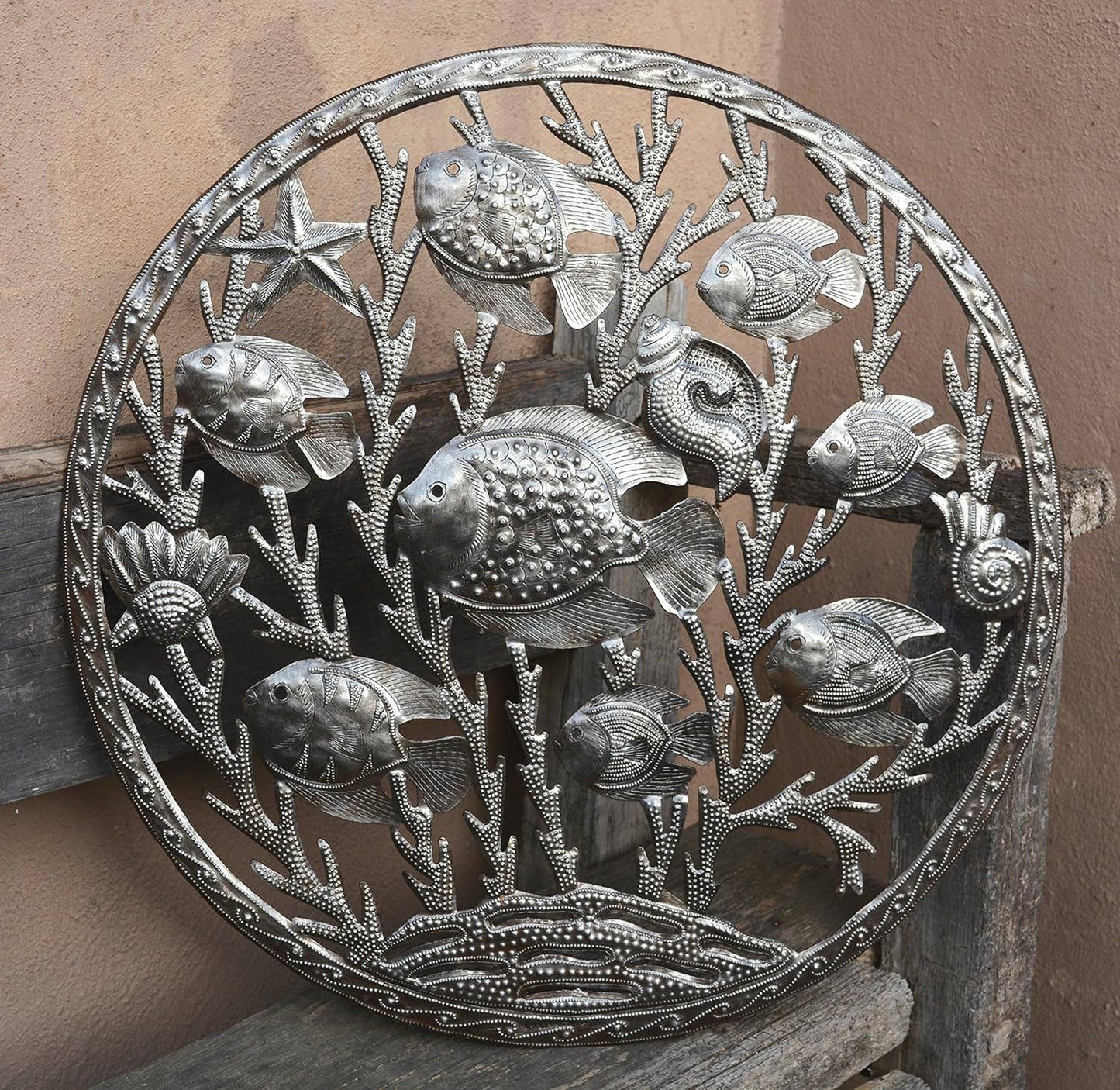 Fish, Sea Life Metal Wall Hanging, Fair Trade Recycled 23"