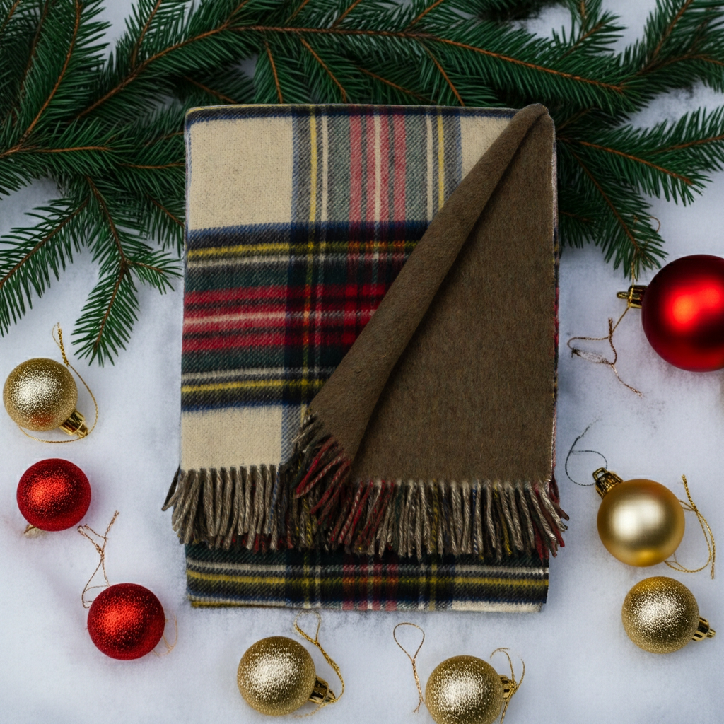 Prince of Scots Double Merino Wool Reversible Throw – Antiqued Dress Stewart Tartan