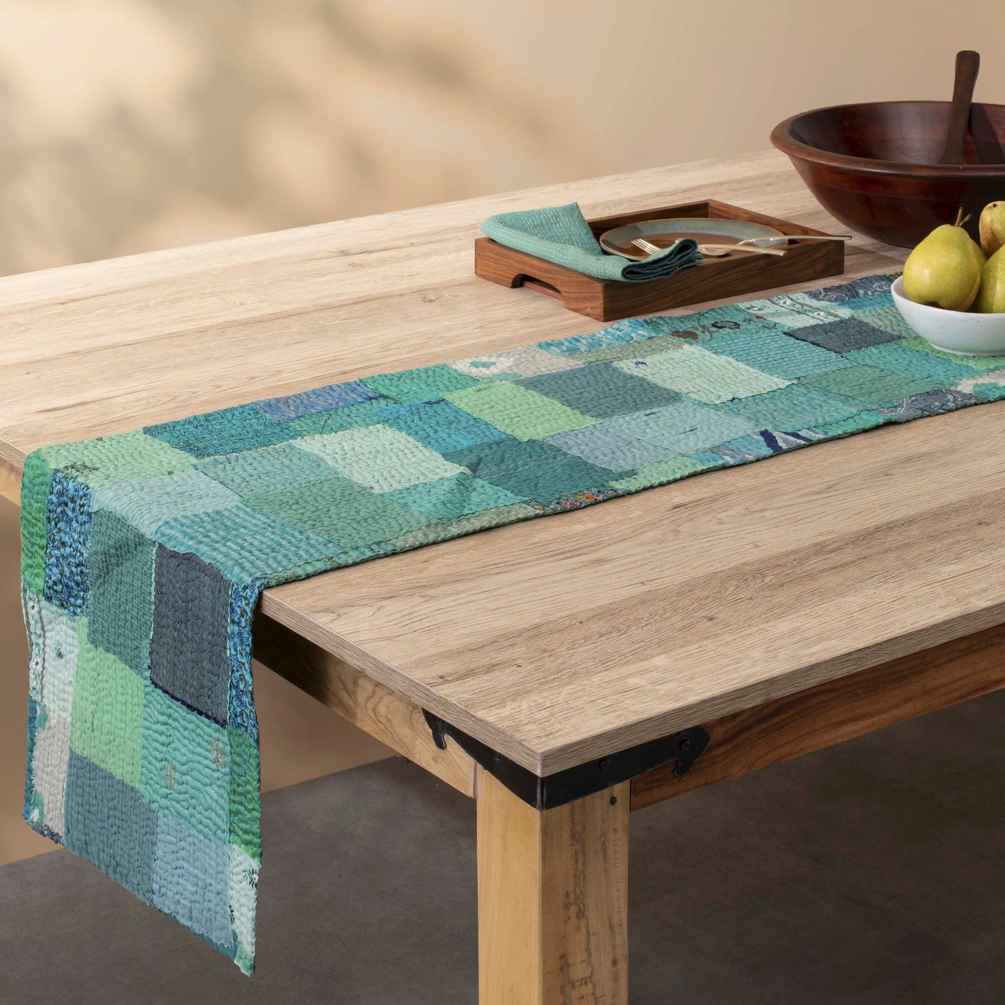 Printed Fray patch runner - Sage