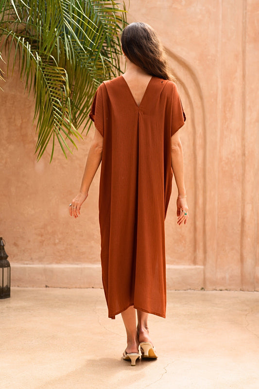 Gina Breezy Crinkle Kaftan Dress in Terracotta