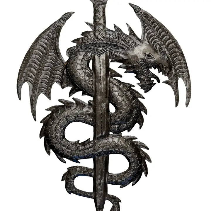 Haitian Metal Dragon & Sword Wall Art Handmade Recycled Art