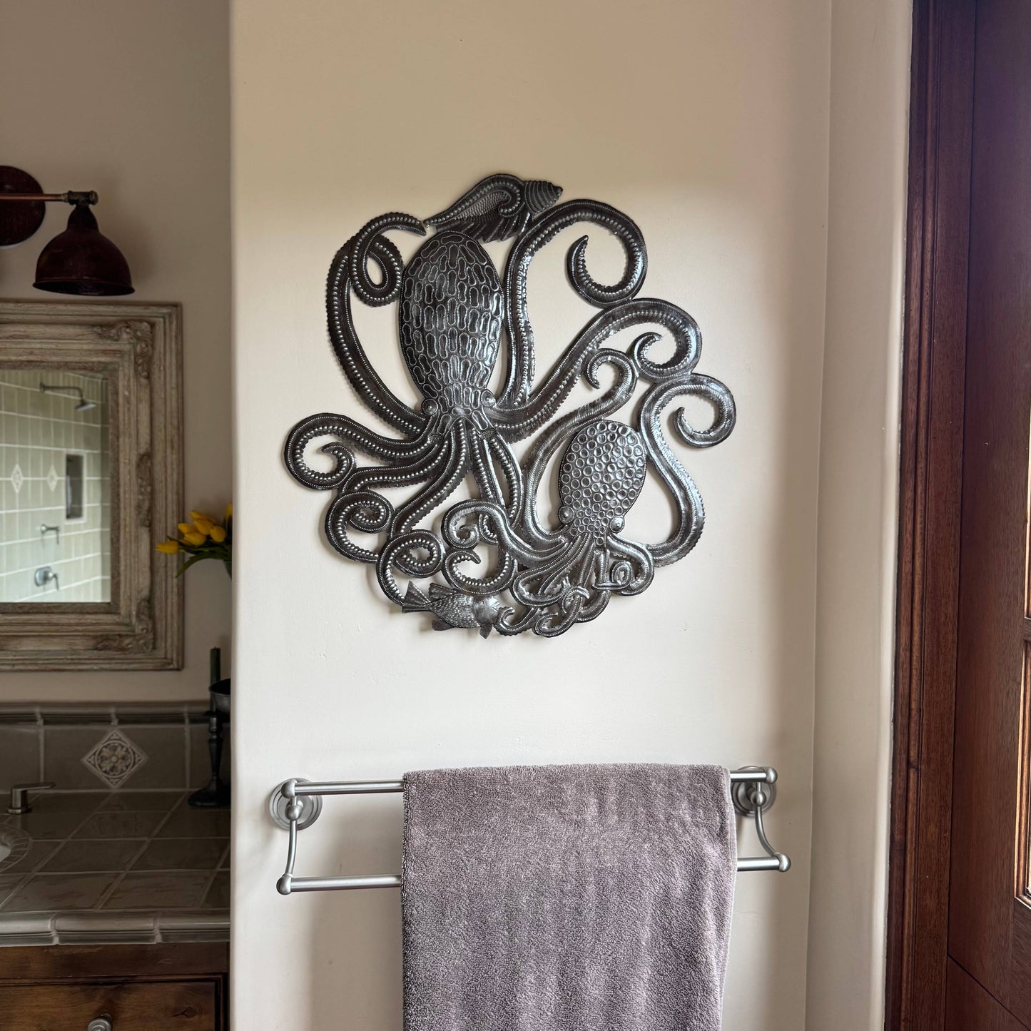 Handmade Octopus Wall Art Round Metal Sculpture Fair Trade