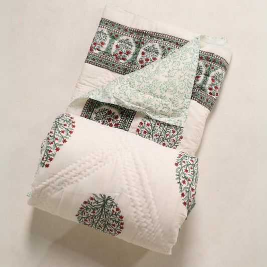 Mughal Florals Blockprinted Reversible Quilts (60" x 90")
