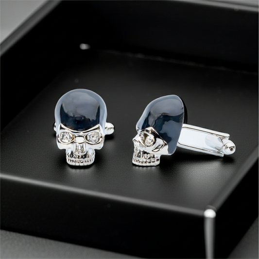 Black Crystal Skull Cufflinks – Dark Gothic Luxury Accents