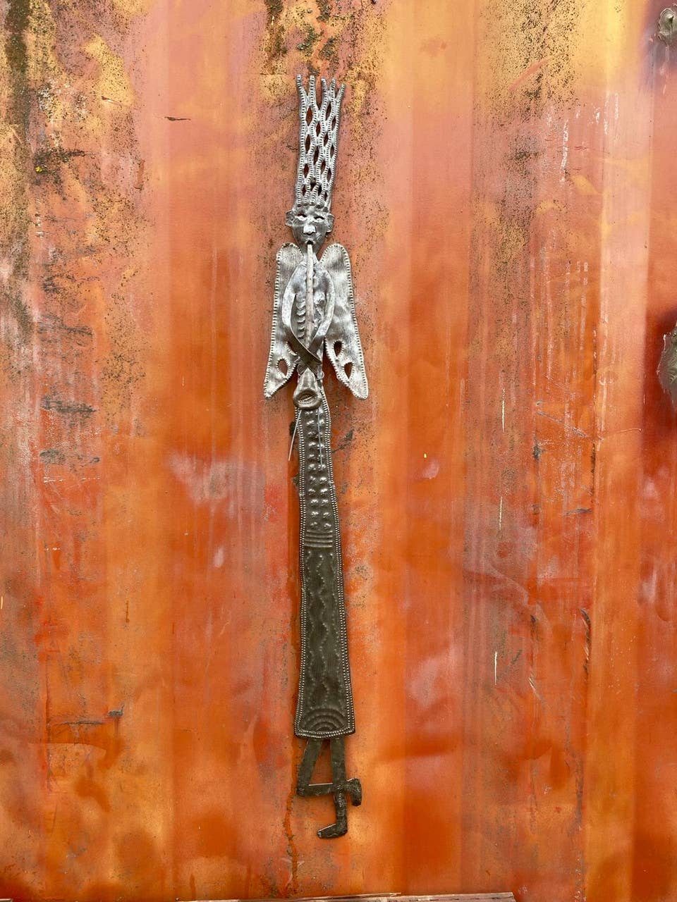 Handcrafted Haitian Metal Art, Tall Narrow Whimsical
