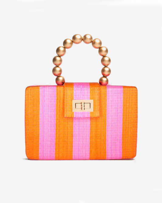 THE LOUISA Pink & Orange Stripe Woven Straw Clutch Bag