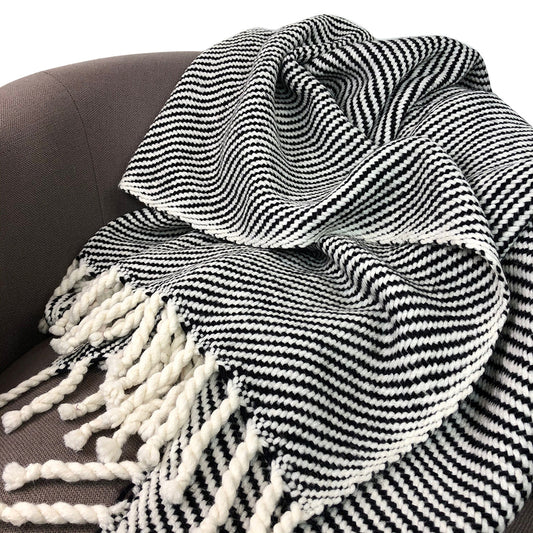 Chunky Black Stripe Alpaca Throw