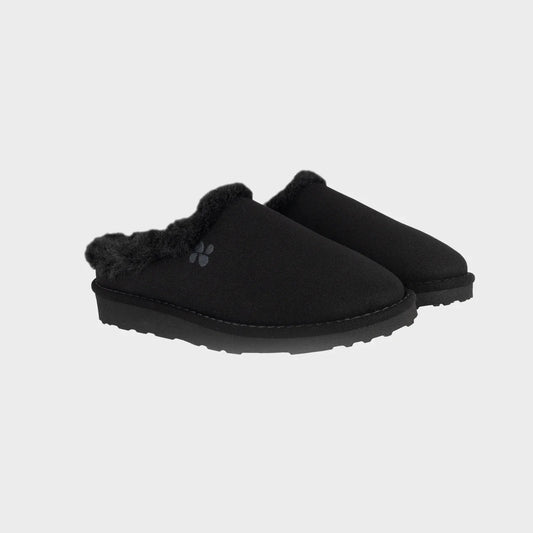 Black faux suede slippers vegan eco friendly winter comfort