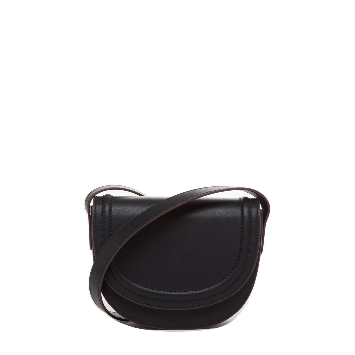 SUSU Leather Saddle Bag Black Crossbody Purse Women's Handbag