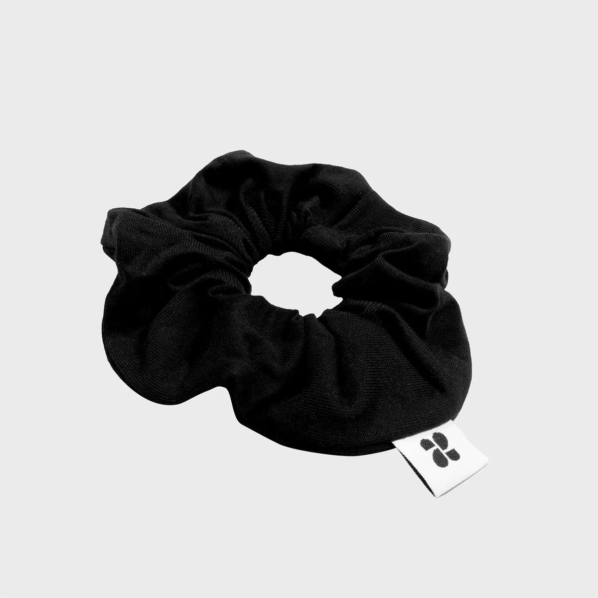 Black upcycled vegan scrunchie sustainable recycled hair tie