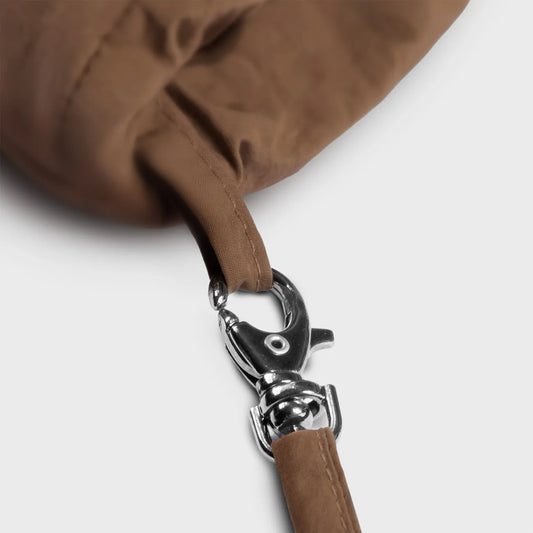 Brown vegan winter glove made from recycled materials with silver metal clasp detail. - The New Orchard - Warm Brown