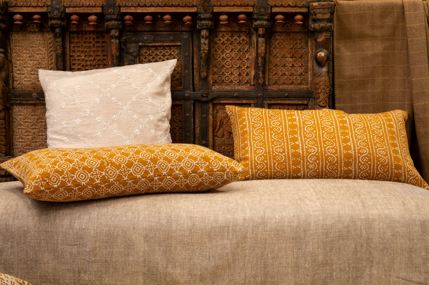Tulum Stripe Ochre Lumbar Pillow Cover