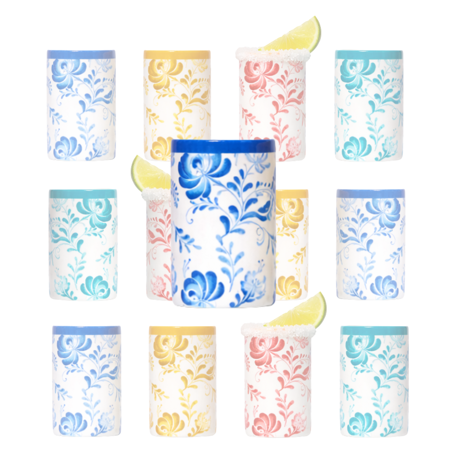 Azulejo Floral Ceramic Shot Glasses (3oz)