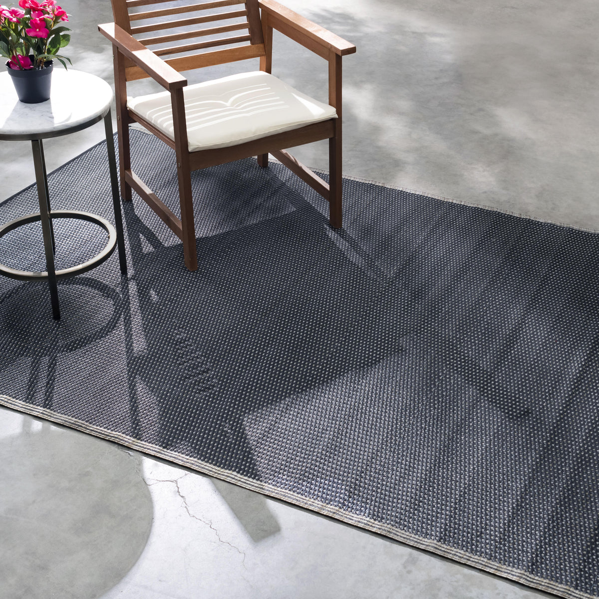 Cancun Shadow - Sand & Black Striped Outdoor Rug for Patio