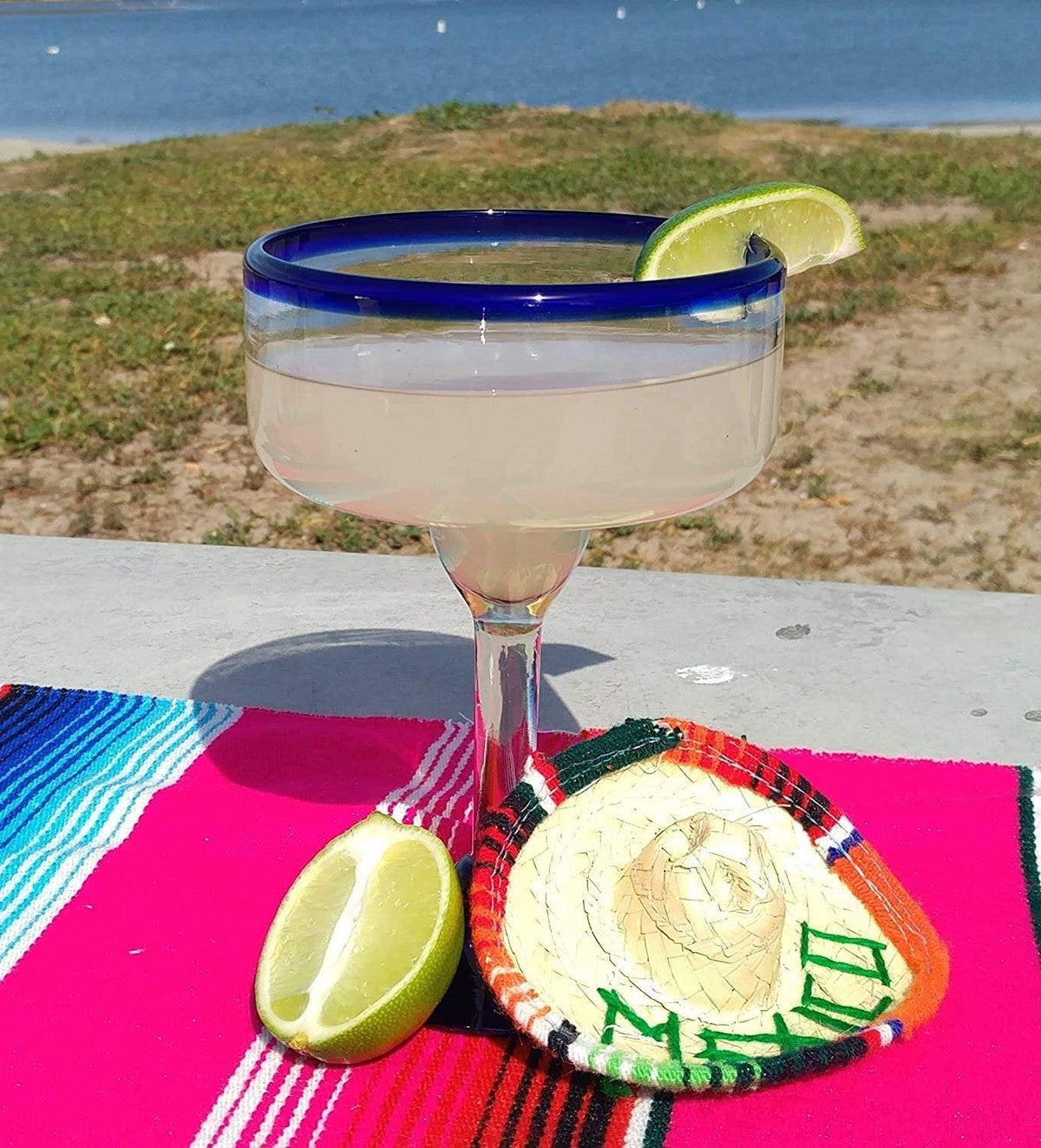 Cobalt Blue Rim Margarita Glasses - Set of 4