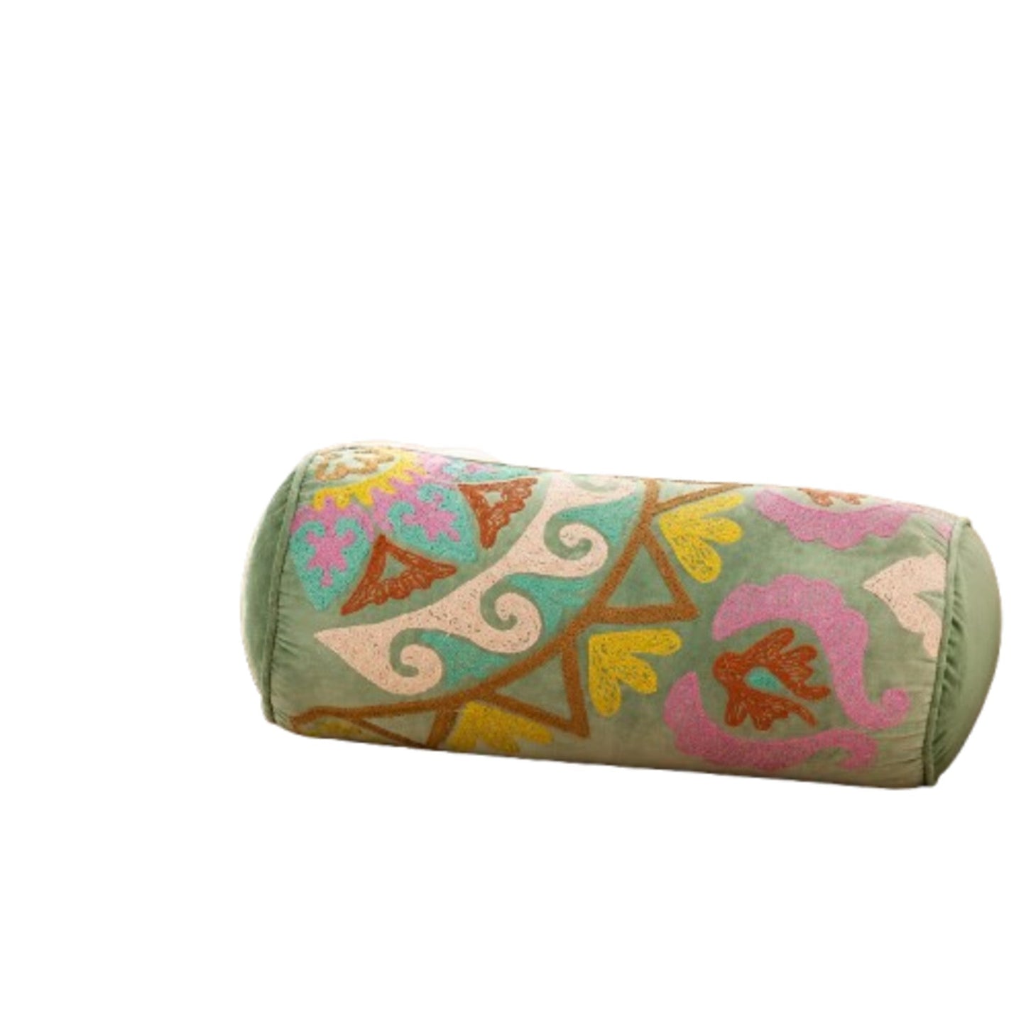 Decorative Suzani Embroidered Bolster Pillow - 21" X 8"