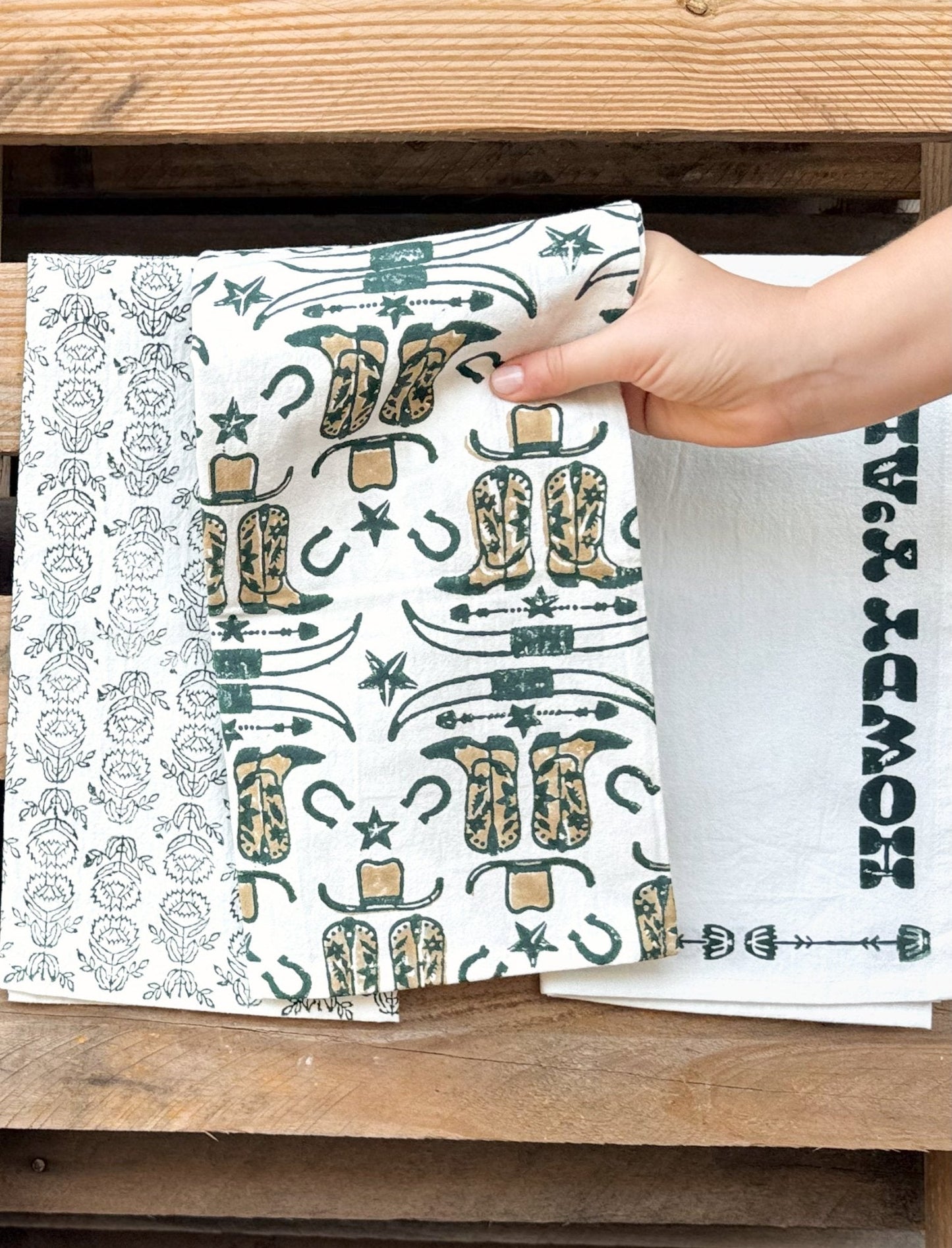 S/2 Tea Towel Set - Howdy Cowgirl, Midnight