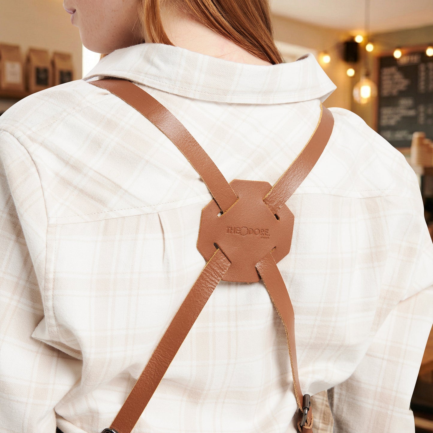 Waxed Canvas Work Apron with Leather Straps & Utility Pockets