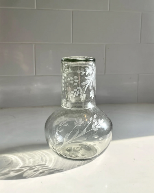 Hand-etched Blown Carafe Set