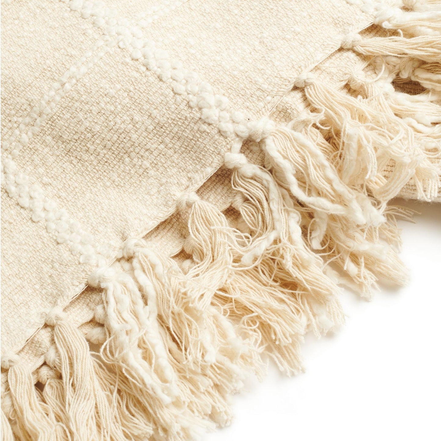 Sea Shell White Textured Checks Handloom Throw