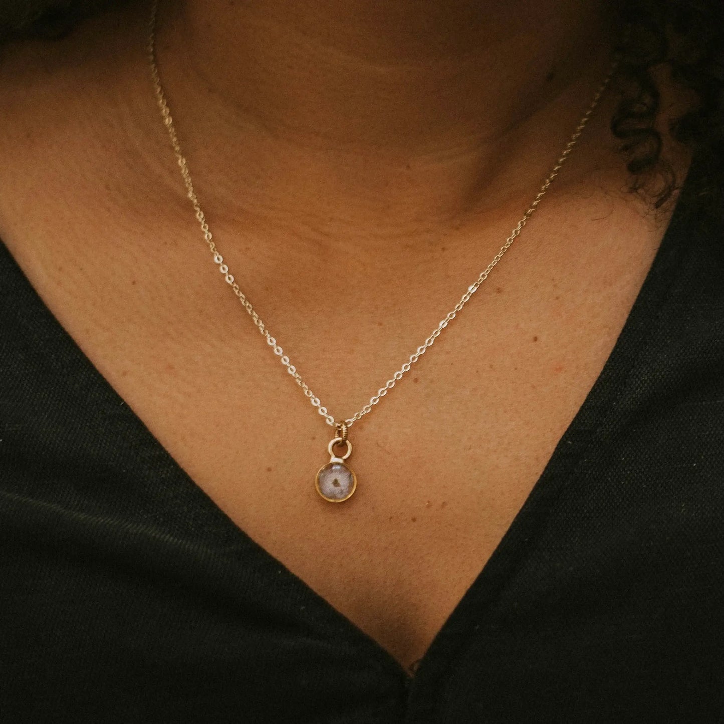 Blue Flower Necklace | Silver Circle Pendant | Forget-me-not