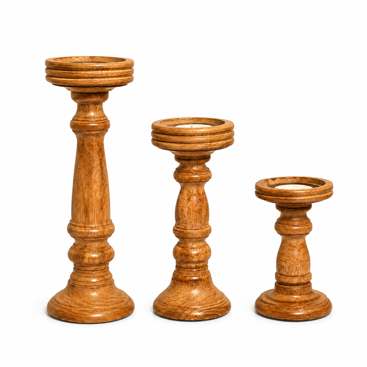 Chennai Mango Wood Candle Holders - Medium Polish, Set of 3