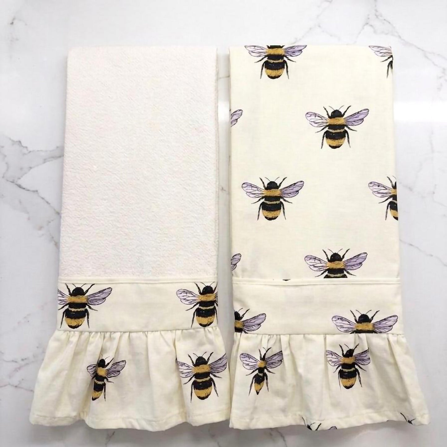 Honey Bee Ruffled Kitchen Towels (Set of 2)