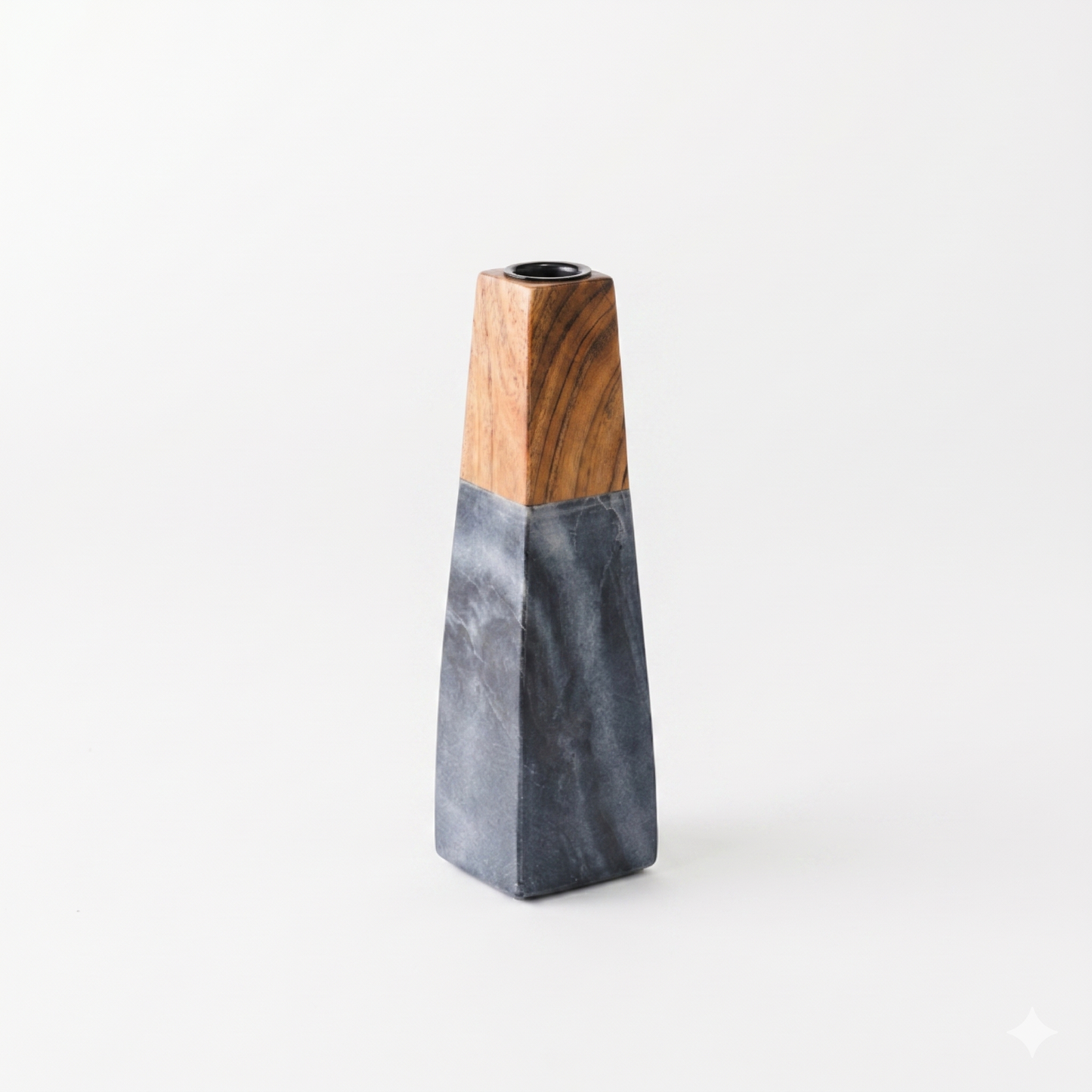 Tapered Marble & Acacia Candleholder