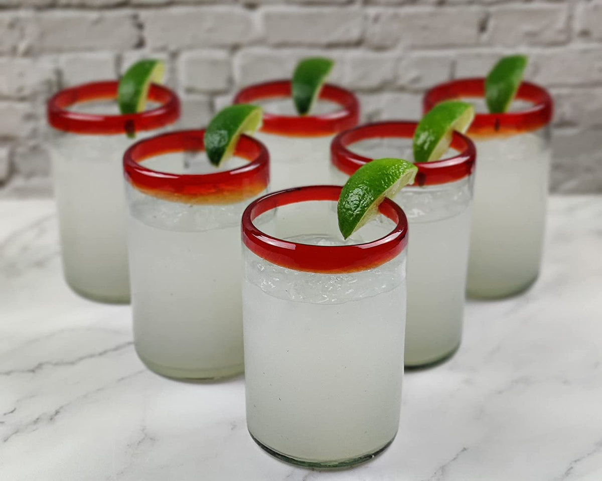 Set of 6 Glasses with Red Rims