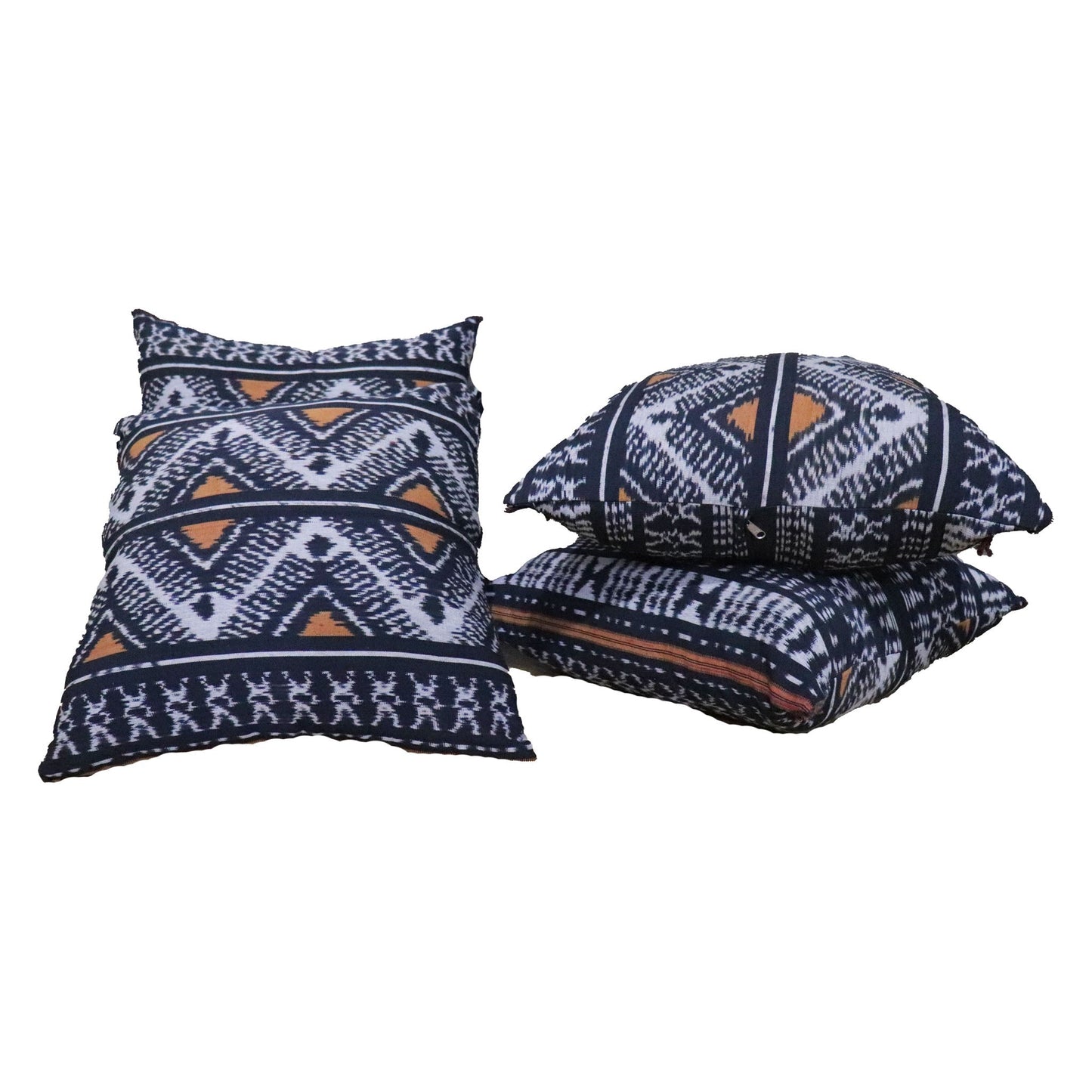 Handwoven Ikat Pillow Cover, Heritage Fire, Black and Orange, Cushion