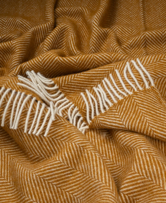 Highland Tweeds Herringbone Pure New Wool Throw - Whiskey