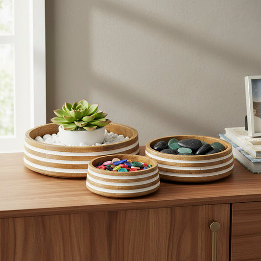 Whitehaven Striped Mango Wood Nested Serving Bowls Set of 3