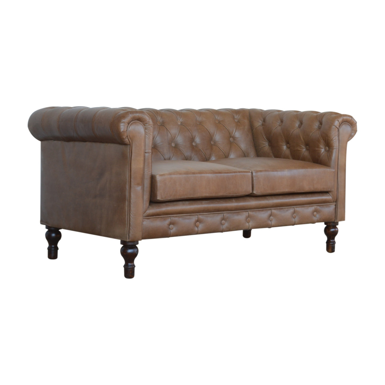 Solid Wood Buffalo Leather Chesterfield, Dark Brown