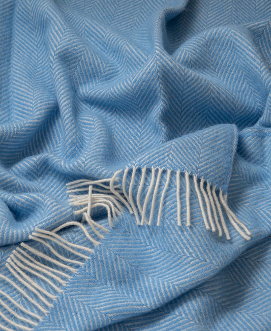 Highland Tweeds Herringbone Pure New Wool Throw - Sky Blue