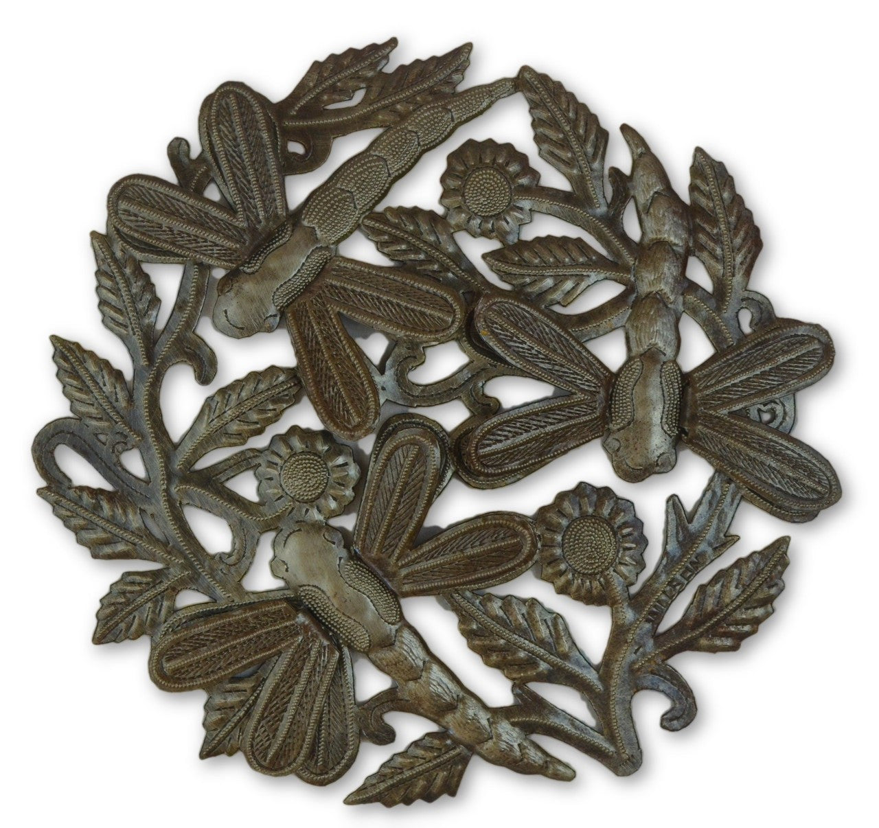 3-D Dragonfly Decor, Haitian Metal Recycled 12"x12"