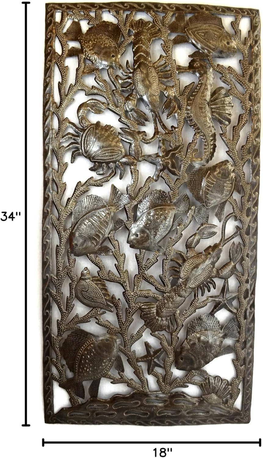 Sea Life Coral Reef Haitian Metal Wall Art 34" x 18"